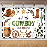 Lofaris Rustic Cowboy Baby Shower Backdrop for Boy, Little Cowboy Is On The Way Photography Background with Western Elements