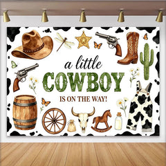 Lofaris Rustic Cowboy Baby Shower Backdrop for Boy, Little Cowboy Is On The Way Photography Background with Western Elements