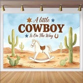 Lofaris Watercolor Cowboy Baby Shower Backdrop with Rocking Horse and Desert Cacti, Western Theme Background for Party Decor