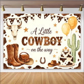 Lofaris Western Cowboy Baby Shower Backdrop with Boots, Hat, and Bull Skull, Rustic Farmhouse Background for Little Boy Party Decor