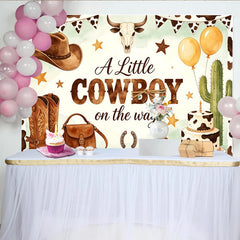 Lofaris Western Cowboy Baby Shower Backdrop with Bull Skull and Boots, Rustic Farmhouse Photo Background for Little Boy Party