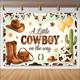 Lofaris Western Cowboy Baby Shower Backdrop with Bull Skull and Boots, Rustic Farmhouse Photo Background for Little Boy Party