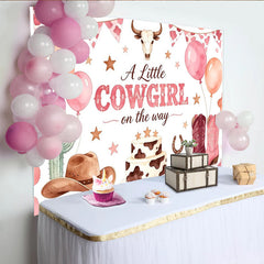 Lofaris Pink Cowgirl Baby Shower Backdrop with Boots, Hat and Cactus, Cute Western Theme Background for Girl Party Decor