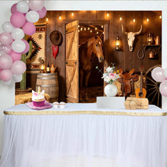 Rustic Western Barn Photography Backdrop with Horse and Hay Bales test test