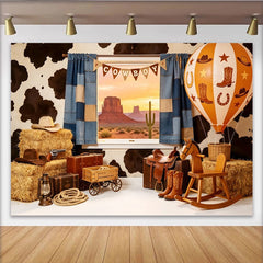 Lofaris Rustic Cowboy Photography Backdrop with Desert Window View, Western Themed Background for Kids Birthday Party Photoshoot