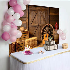 Lofaris Rustic Barn Photography Backdrop with Wooden Doors, Hay and Western Props, Vintage Country Studio Background for Farmhouse Photoshoot