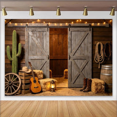 Lofaris Rustic Barn Photography Backdrop with Sliding Doors, Western Wood Wall Background for Studio Photoshoot and Party Decor