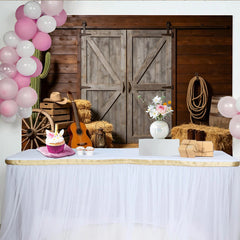 Lofaris Rustic Western Photography Backdrop with Barn Door and Cactus, Farmhouse Wood Wall Background for Cowboy Themed Photoshoot