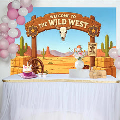 Lofaris Cartoon Wild West Photography Backdrop with Desert Landscape, Cowboy Boots and Hay Bales for Studio Background