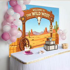 Lofaris Cartoon Wild West Photography Backdrop with Desert Landscape, Cowboy Boots and Hay Bales for Studio Background