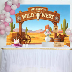Lofaris Welcome to the Wild West Photography Backdrop with Desert Landscape and Cacti, Cartoon Western Theme Background for Party Decor