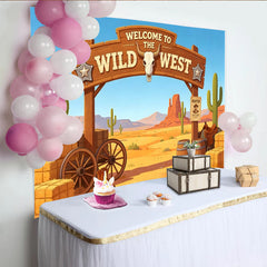 Lofaris Welcome to the Wild West Photography Backdrop with Desert Landscape and Cacti, Cartoon Western Theme Background for Party Decor