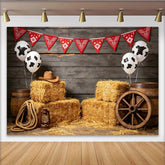 Lofaris Rustic Western Cowboy Birthday Backdrop with Red Bandana, Hay Bales and Cow Print Balloons Photo Background for Parties