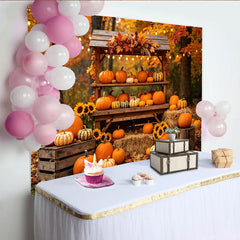 Lofaris Rustic Autumn Harvest Photography Backdrop, Fall Pumpkin and Sunflower Scene for Studio Portraits