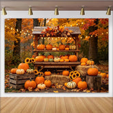 Lofaris Rustic Autumn Harvest Photography Backdrop, Fall Pumpkin and Sunflower Scene for Studio Portraits