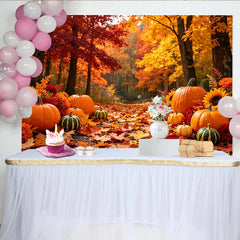 Lofaris Vibrant Autumn Forest Backdrop with Pumpkins and Fall Leaves, Seasonal Photography Background for Thanksgiving and Halloween
