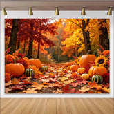 Lofaris Vibrant Autumn Forest Backdrop with Pumpkins and Fall Leaves, Seasonal Photography Background for Thanksgiving and Halloween