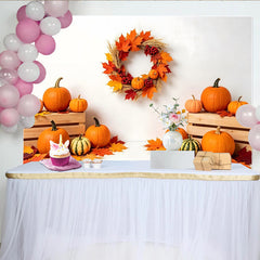 Lofaris Vibrant Autumn Holiday Backdrop with Pumpkins and Fall Leaves, Harvest Festival Photography Background for Thanksgiving Party Decor