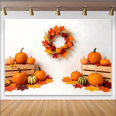 Lofaris Vibrant Autumn Holiday Backdrop with Pumpkins and Fall Leaves, Harvest Festival Photography Background for Thanksgiving Party Decor