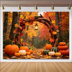 Lofaris Rustic Thanksgiving Photography Backdrop with Pumpkins and Fall Leaves, Enchanting Forest Background for Autumn Party Decor