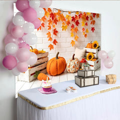 Lofaris Rustic Autumn Photography Backdrop with Fall Leaves, Pumpkins and Sunflowers, Cozy Studio Background for Seasonal Photoshoot