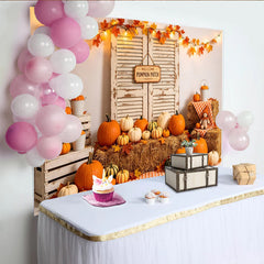 Lofaris Rustic Autumn Pumpkin Patch Holiday Backdrop with Hay Bales and Colorful Pumpkins, Fall Harvest for Seasonal Decor