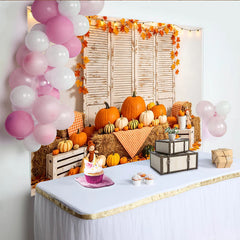 Lofaris Rustic Autumn Harvest Backdrop with Pumpkins and Hay Bales, Fall Leaves Photography Background for Studio Decor