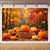 Lofaris Vibrant Autumn Harvest Holiday Backdrop with Pumpkins and Sunflowers, Cozy Fall Forest Photography Background for Thanksgiving