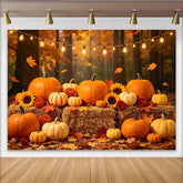 Lofaris Vibrant Fall Pumpkin Patch Autumn Harvest Backdrop with String Lights, Photography Background for Thanksgiving Party Decoration