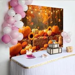 Lofaris Autumn Harvest Backdrop with Pumpkins and Sunflowers, Thanksgiving Fall Photography Background with String Lights
