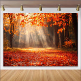 Lofaris Vibrant Autumn Forest Photography Backdrop with Sun Rays and Orange Leaves, Scenic Background for Fall Photoshoot and Studio Decor