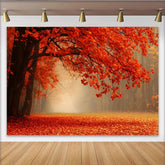 Lofaris Vibrant Autumn Forest Photography Backdrop with Orange Red Leaves and Misty Path, Scenic Nature Background for Studio Portrait