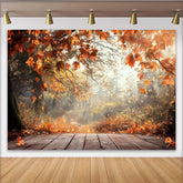 Lofaris Rustic Autumn Photography Backdrop with Falling Orange Leaves, Misty Forest Background for Seasonal Photoshoot