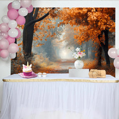 Lofaris Misty Autumn Forest Photography Backdrop with Orange Leaves and Path, Natural Scenery Background for Studio Portrait