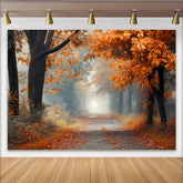 Lofaris Misty Autumn Forest Photography Backdrop with Orange Leaves and Path, Natural Scenery Background for Studio Portrait