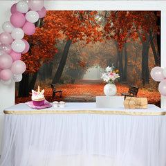 Lofaris Vibrant Autumn Forest Photography Backdrop with Orange Leaves and Misty Path, Natural Scenery Background for Studio Photoshoot