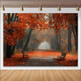 Lofaris Vibrant Autumn Forest Photography Backdrop with Orange Leaves and Misty Path, Natural Scenery Background for Studio Photoshoot