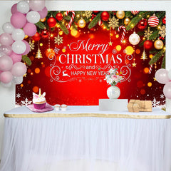 Lofaris Merry Christmas and Happy New Year Backdrop with Pine Branches, Ornaments, and Snowflakes, Festive Holiday Background for Party Decor