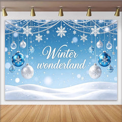 Lofaris Blue Winter Wonderland Backdrop with Snowflakes and Ornaments, Festive Photography Background for Holiday Party Decoration
