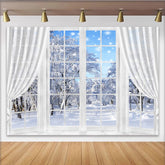 Lofaris Cozy Winter Window Photography Backdrop with Snowy Trees and Falling Snow, Scenic Studio Background for Holiday Photoshoot