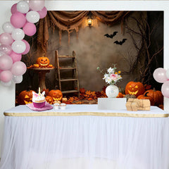 Lofaris Spooky Halloween Backdrop with Jack-o-Lanterns, Autumn Leaves and Bats, Rustic Photography Background for Party Decor and Photoshoots