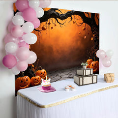Lofaris Spooky Halloween Backdrop with Gnarled Tree and Glowing Jack-o'-Lanterns, Autumn Party Decor for Photo Booth and Event Photography