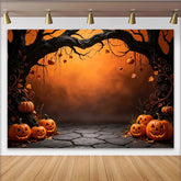 Lofaris Spooky Halloween Backdrop with Gnarled Tree and Glowing Jack-o'-Lanterns, Autumn Party Decor for Photo Booth and Event Photography