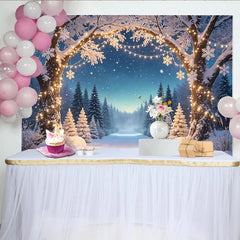 Lofaris Snowy Christmas Winter Wonderland Backdrop with Twinkling Lights and Snowflakes, Festive Forest Background for Holiday Party Decor