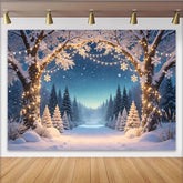 Lofaris Snowy Christmas Winter Wonderland Backdrop with Twinkling Lights and Snowflakes, Festive Forest Background for Holiday Party Decor