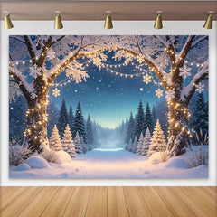 Lofaris Snowy Christmas Winter Wonderland Backdrop with Twinkling Lights and Snowflakes, Festive Forest Background for Holiday Party Decor