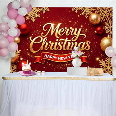 Lofaris Red and Gold Merry Christmas Happy New Year Backdrop, Festive Holiday Decor for Winter Celebration Photoshoot