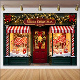 Lofaris Merry Christmas Candy Shop Photography Backdrop with Wreath and Garlands, Festive Holiday Background for Party Decoration