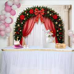 Lofaris Elegant Christmas Arch Backdrop with Red Poinsettias, Luxurious Holiday Background for Festive Party Decor.