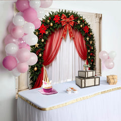 Lofaris Elegant Christmas Arch Backdrop with Red Poinsettias, Luxurious Holiday Background for Festive Party Decor.